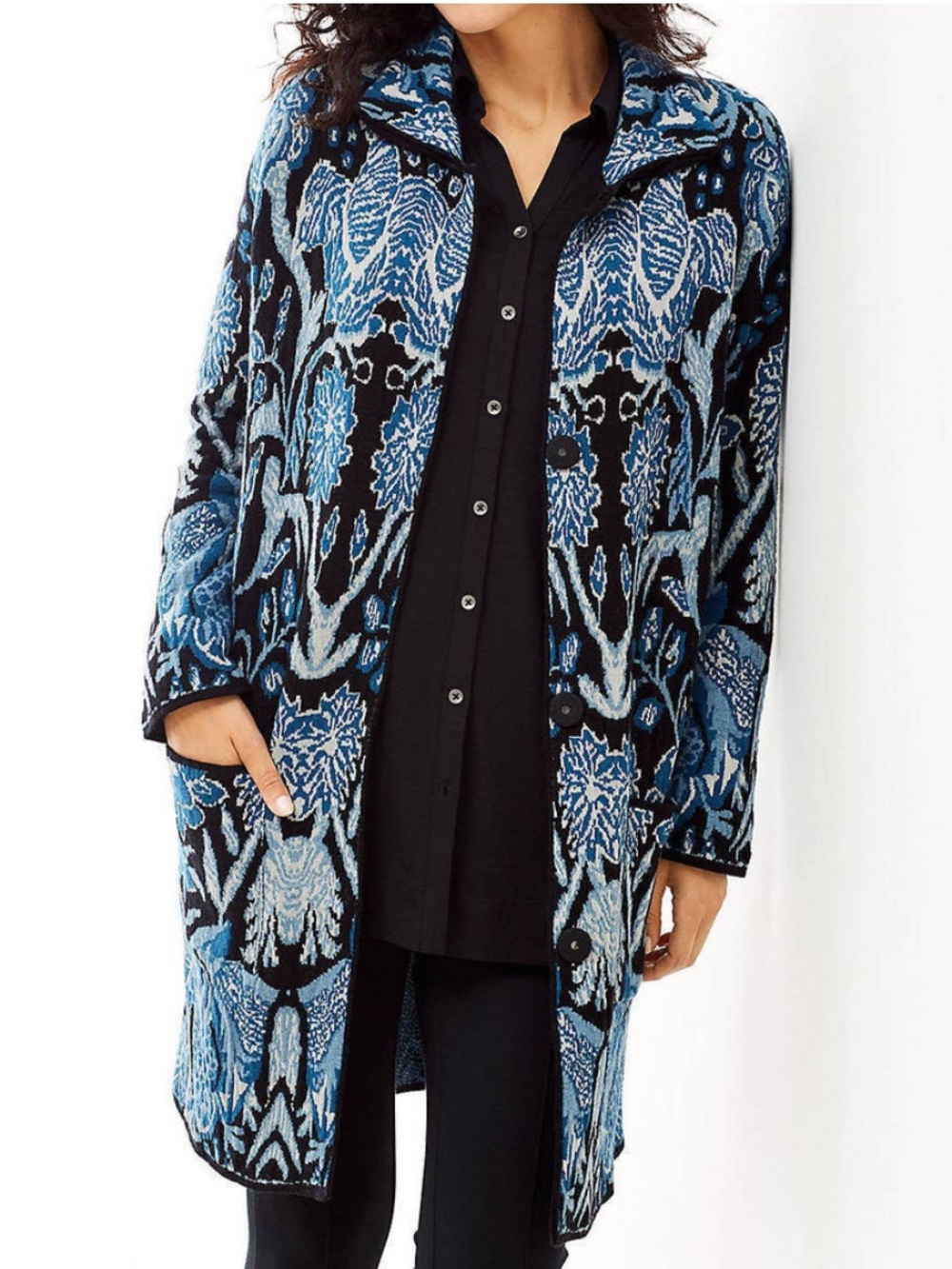 J. Jill Prussian Blue Multi Chestnut Hill Topper Womens XL Knit Cardigan wool